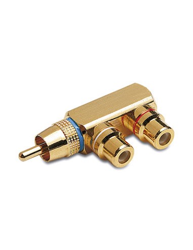 ADAPTADOR RCA/M - 2 RCA/H ACODADO ORO