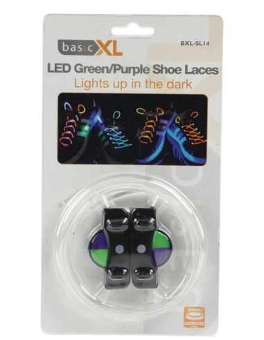 CORDONES LED PARA ZAPATOS  VERDE/PURPURA 