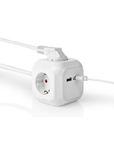 POWERCUBE 4 TOMAS   2 USB NEDIS BLANCO