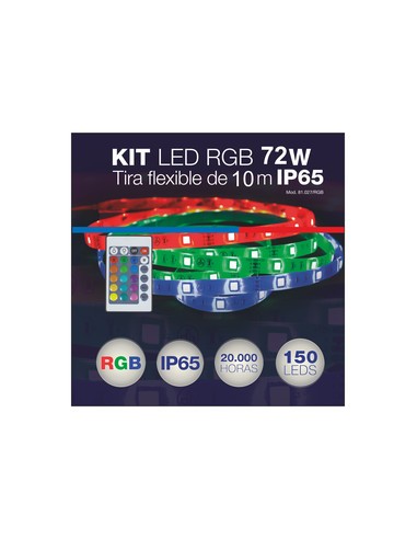 KIT TIRA DE LED IP65 5050 RGB  10M  72W ALIM CONT