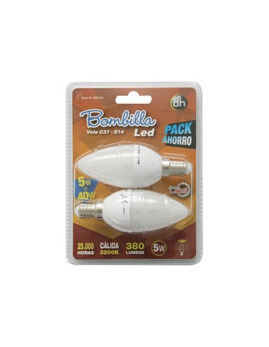 BLISTER 2 BOMBILLAS LED VELA E14 5W CALIDA DH